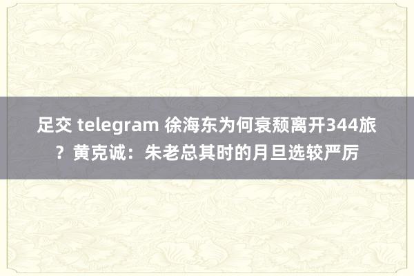 足交 telegram 徐海东为何衰颓离开344旅？黄克诚：朱老总其时的月旦选较严厉