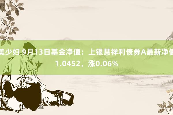 美少妇 9月13日基金净值：上银慧祥利债券A最新净值1.0452，涨0.06%