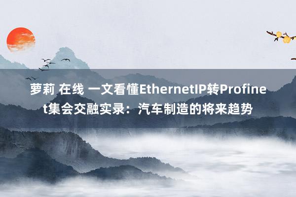 萝莉 在线 一文看懂EthernetIP转Profinet集会交融实录：汽车制造的将来趋势