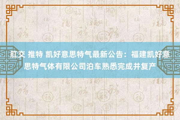 肛交 推特 凯好意思特气最新公告：福建凯好意思特气体有限公司泊车熟悉完成并复产